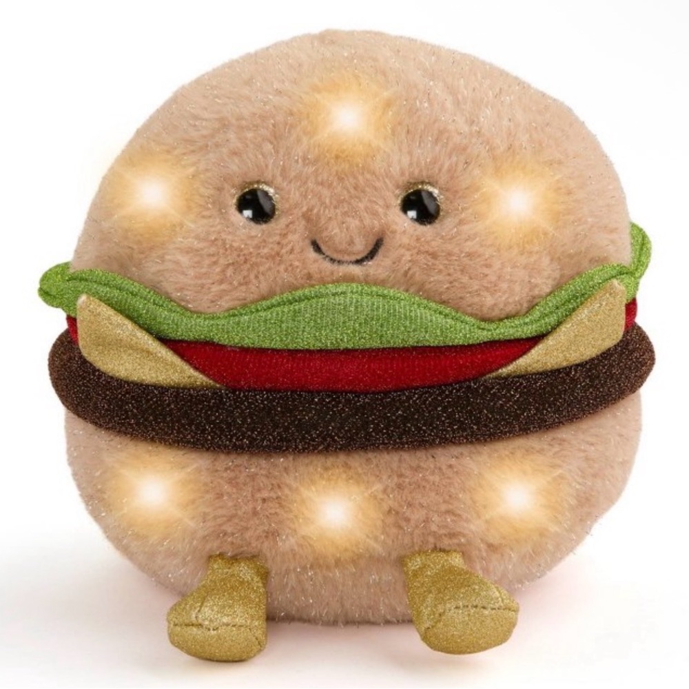 New! FAO Schwarz 11” Glow Brights Glittery LED Plush Burger